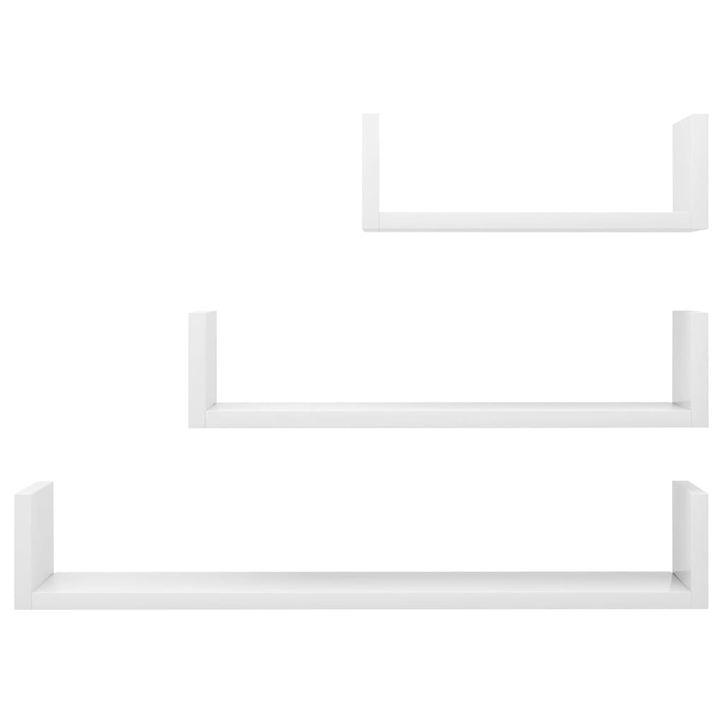Wall shelf 3 pcs. High gloss white wood material