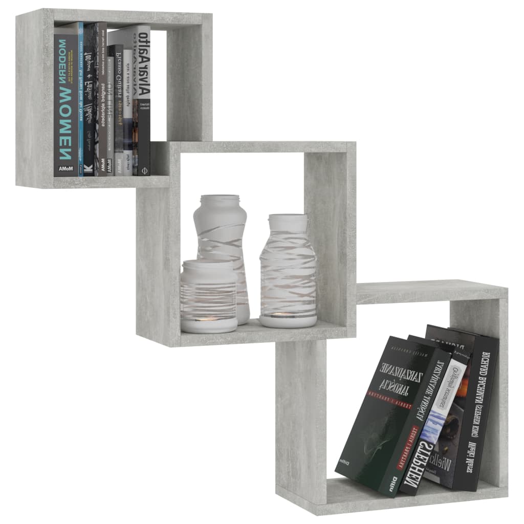 Etagères murales cube gris béton 68x15x68 cm matériau bois