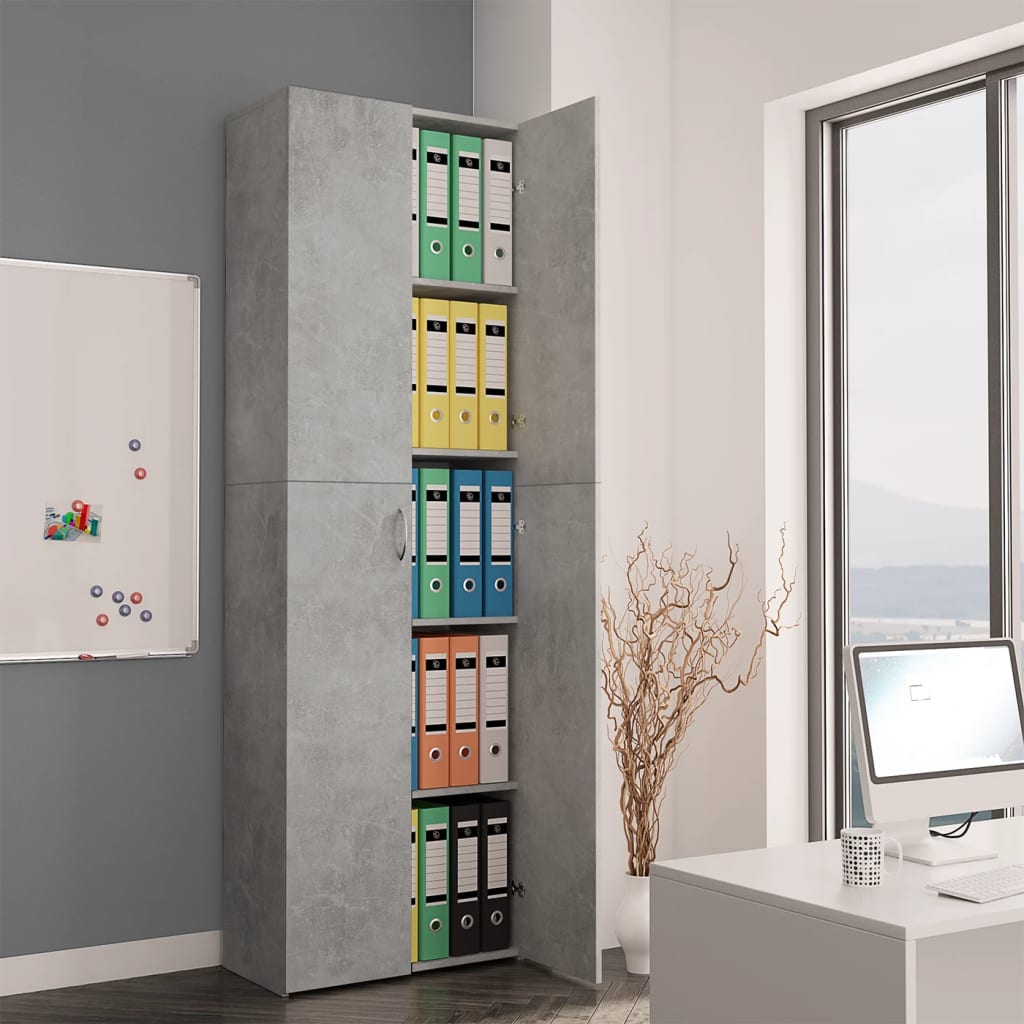 Office Cabinet Concrete Grey 60x32x190 cm Wood Material