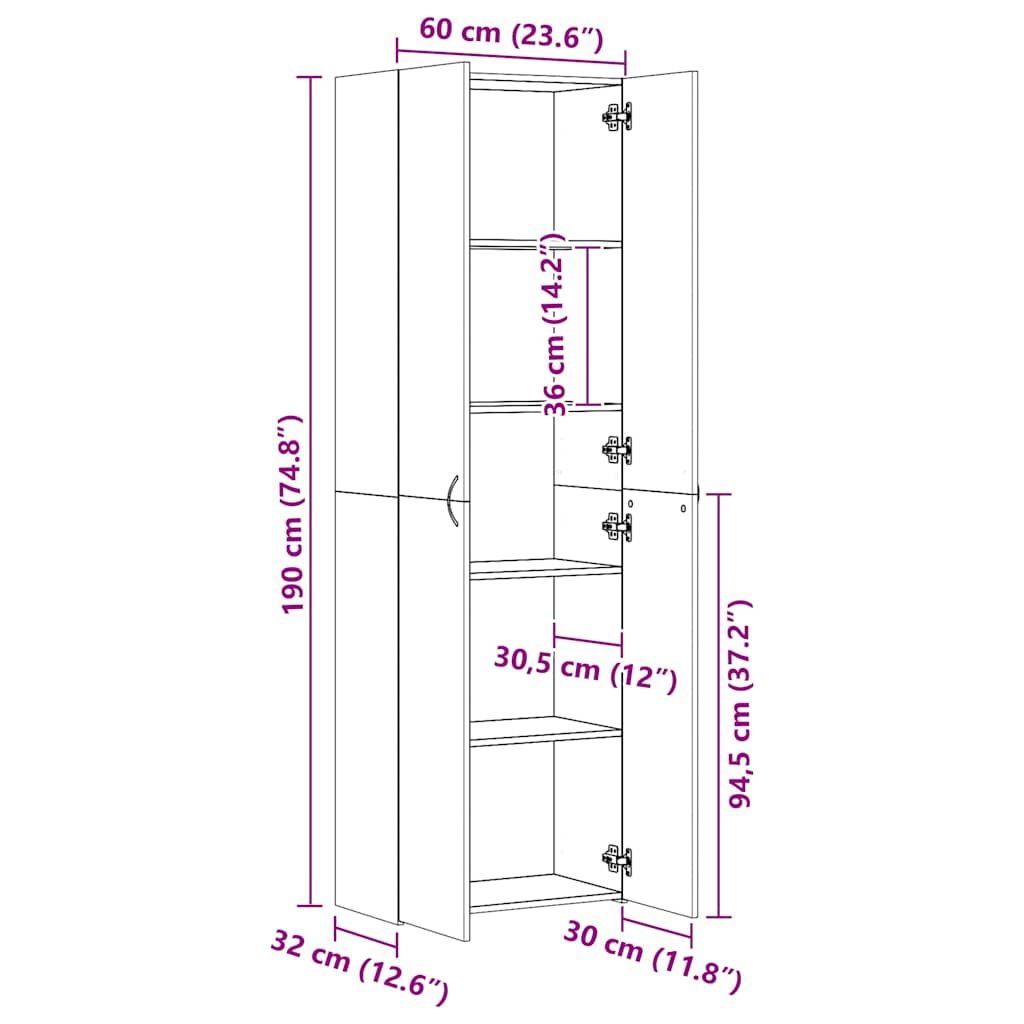 Büroschrank Hochglanz-Weiß 60x32x190 cm Holzwerkstoff