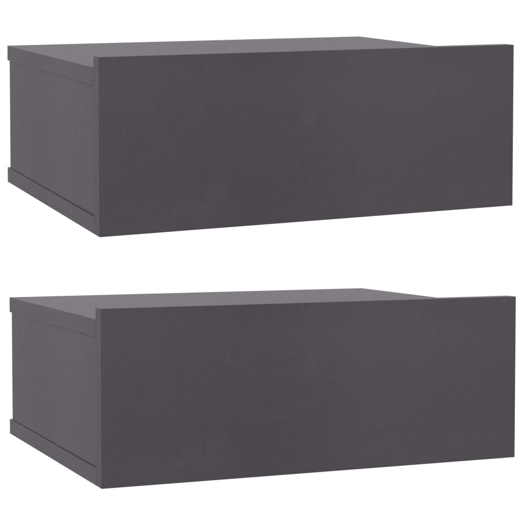 Tables de chevet suspendues, lot de 2, gris, 40 x 30 x 15 cm, matériau à base de bois