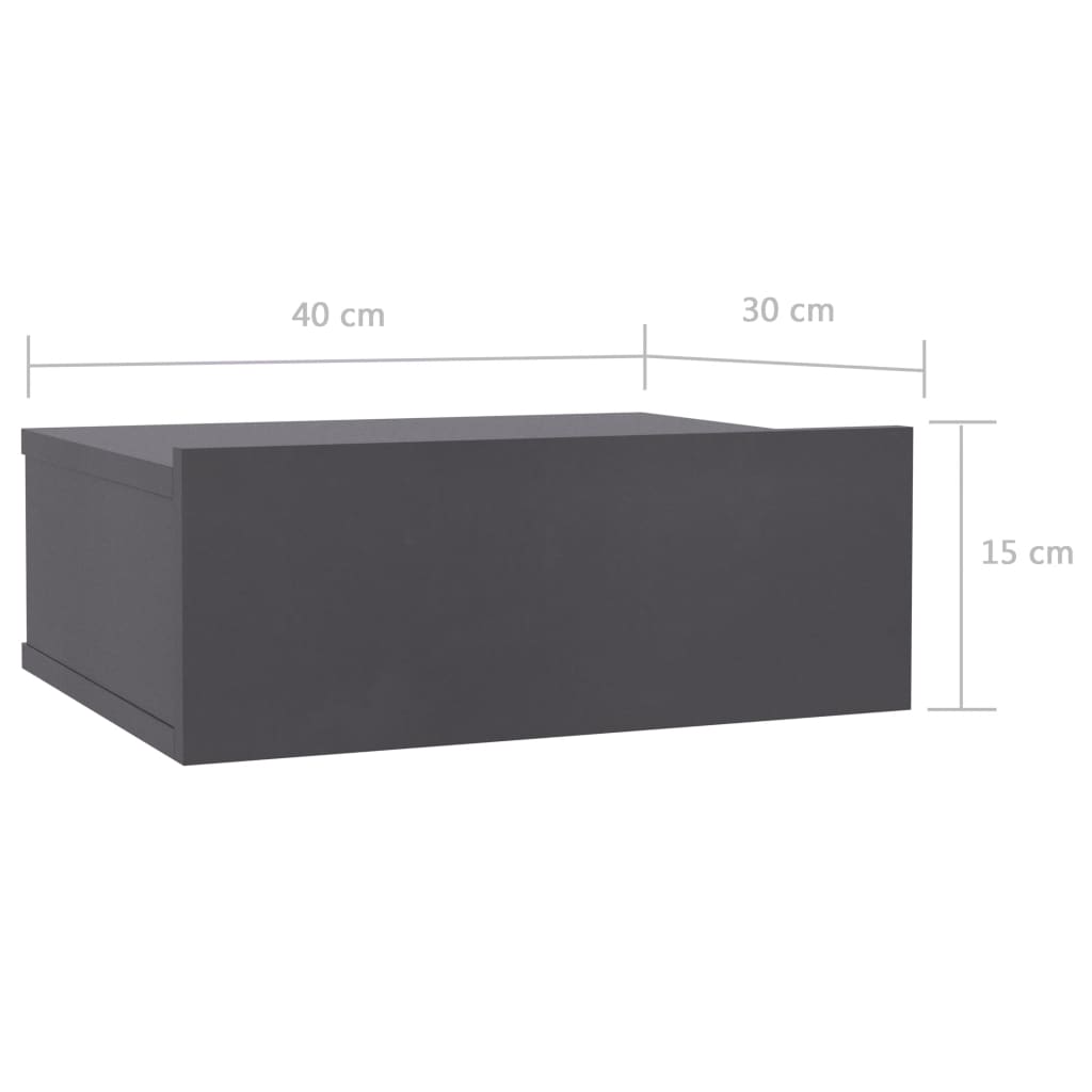 Tables de chevet suspendues, lot de 2, gris, 40 x 30 x 15 cm, matériau à base de bois