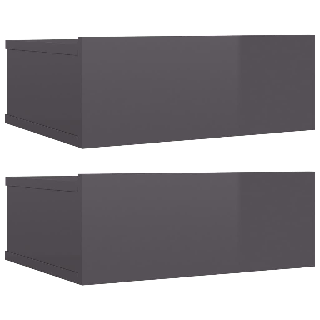 Tables de chevet suspendues, lot de 2, gris brillant, 40 x 30 x 15 cm