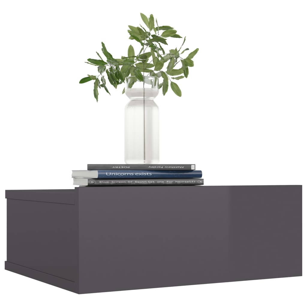 Tables de chevet suspendues, lot de 2, gris brillant, 40 x 30 x 15 cm