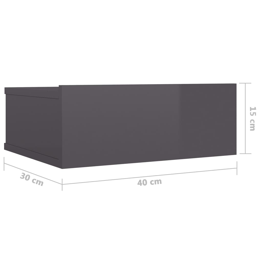 Tables de chevet suspendues, lot de 2, gris brillant, 40 x 30 x 15 cm