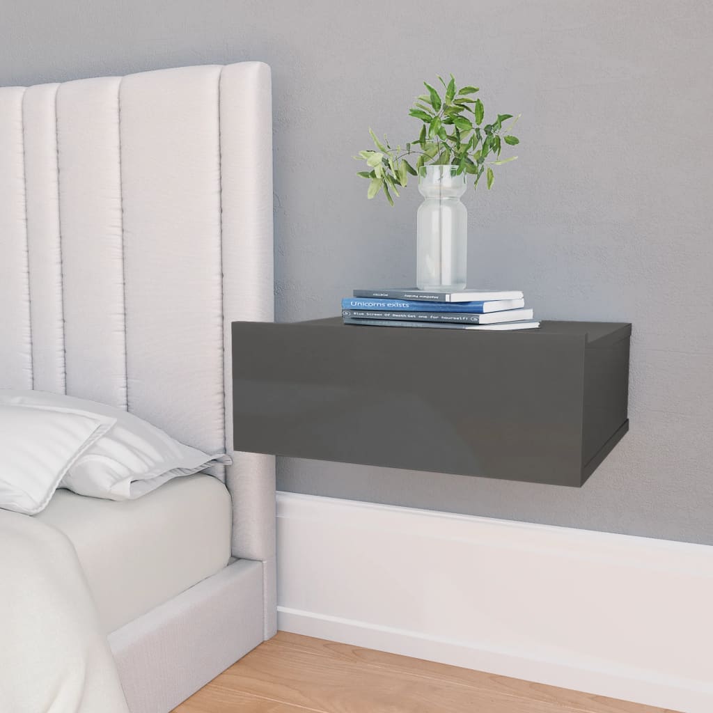 Tables de chevet suspendues, lot de 2, gris brillant, 40 x 30 x 15 cm