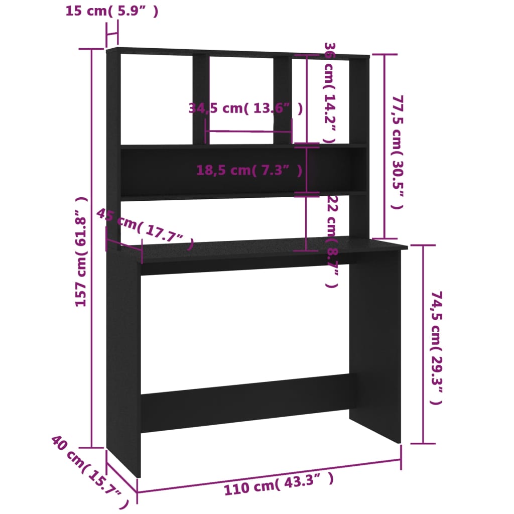 Schreibtisch mit Regalen Schwarz 110x45x157 cm Holzwerkstoff