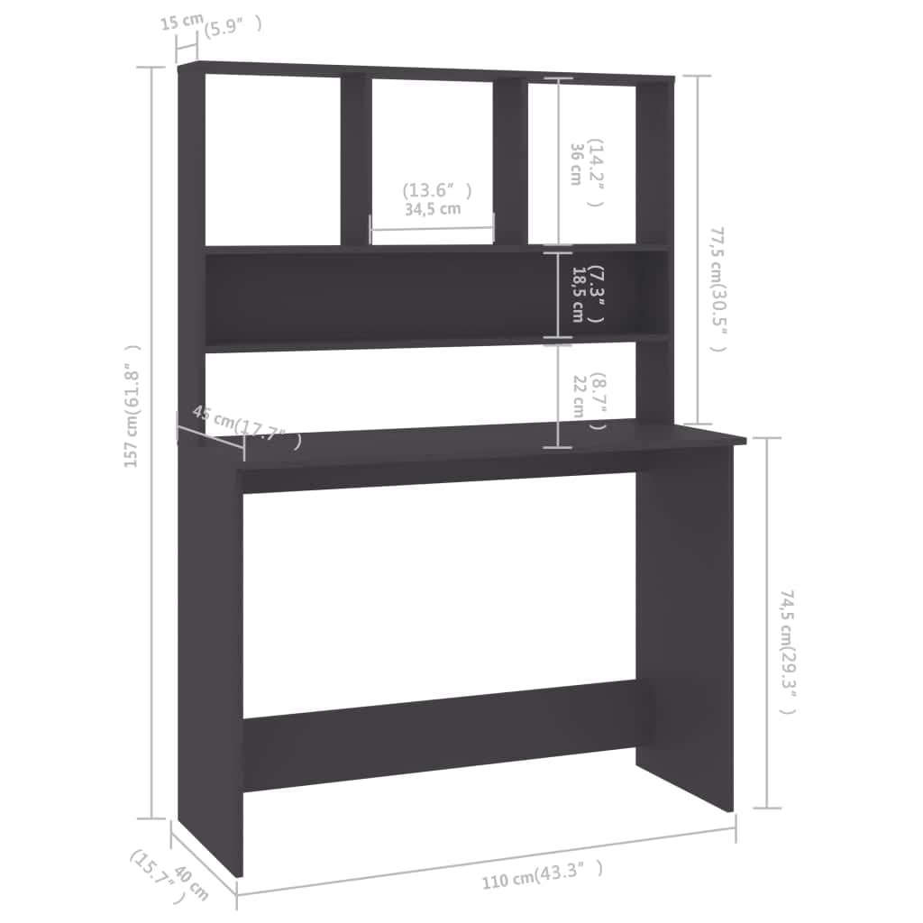 Schreibtisch mit Regalen Grau 110x45x157 cm Holzwerkstoff
