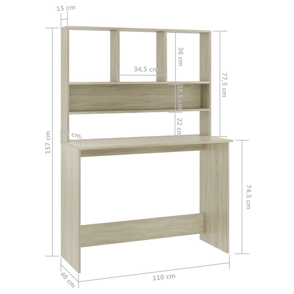 Schreibtisch mit Regalen Sonoma-Eiche 110x45x157 cm