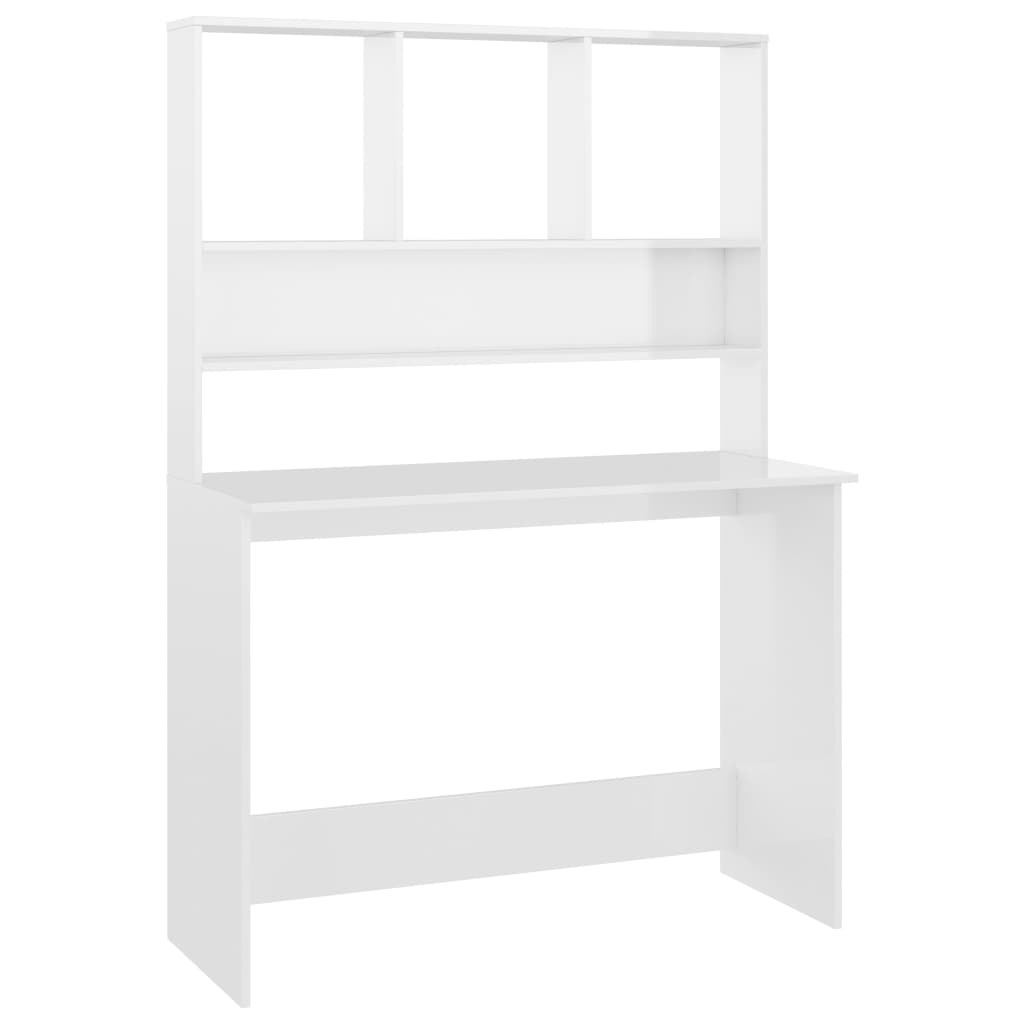 Bureau avec étagères blanc brillant 110x45x157 cm