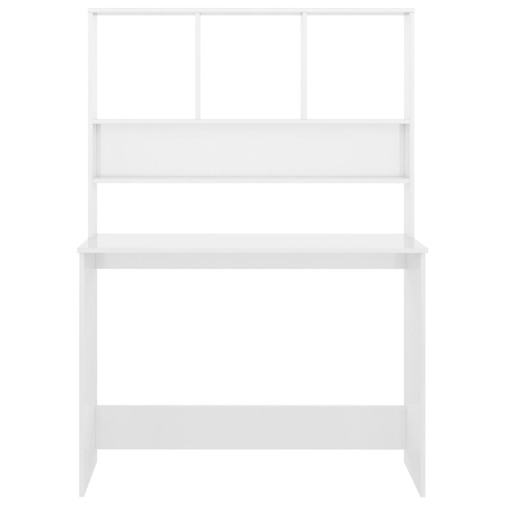 Bureau avec étagères blanc brillant 110x45x157 cm