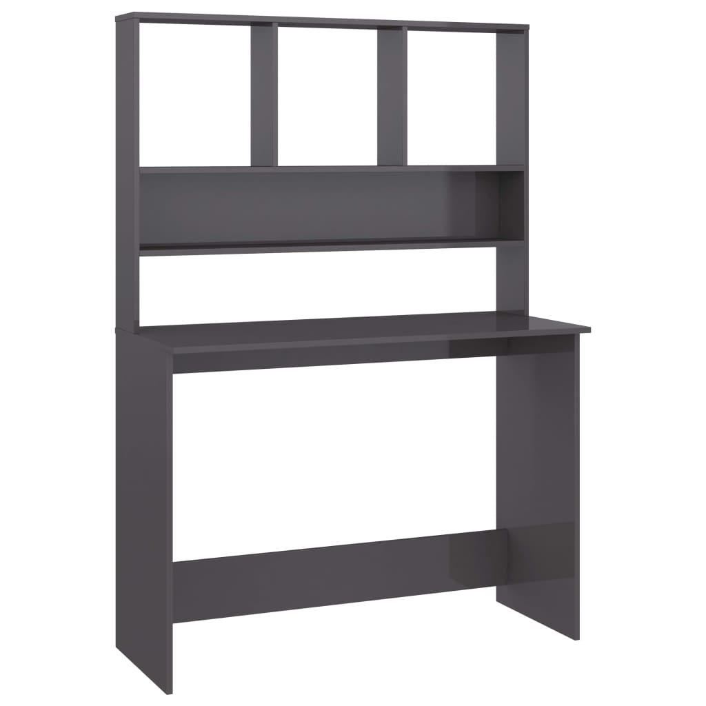 Bureau avec étagères gris brillant 110x45x157 cm