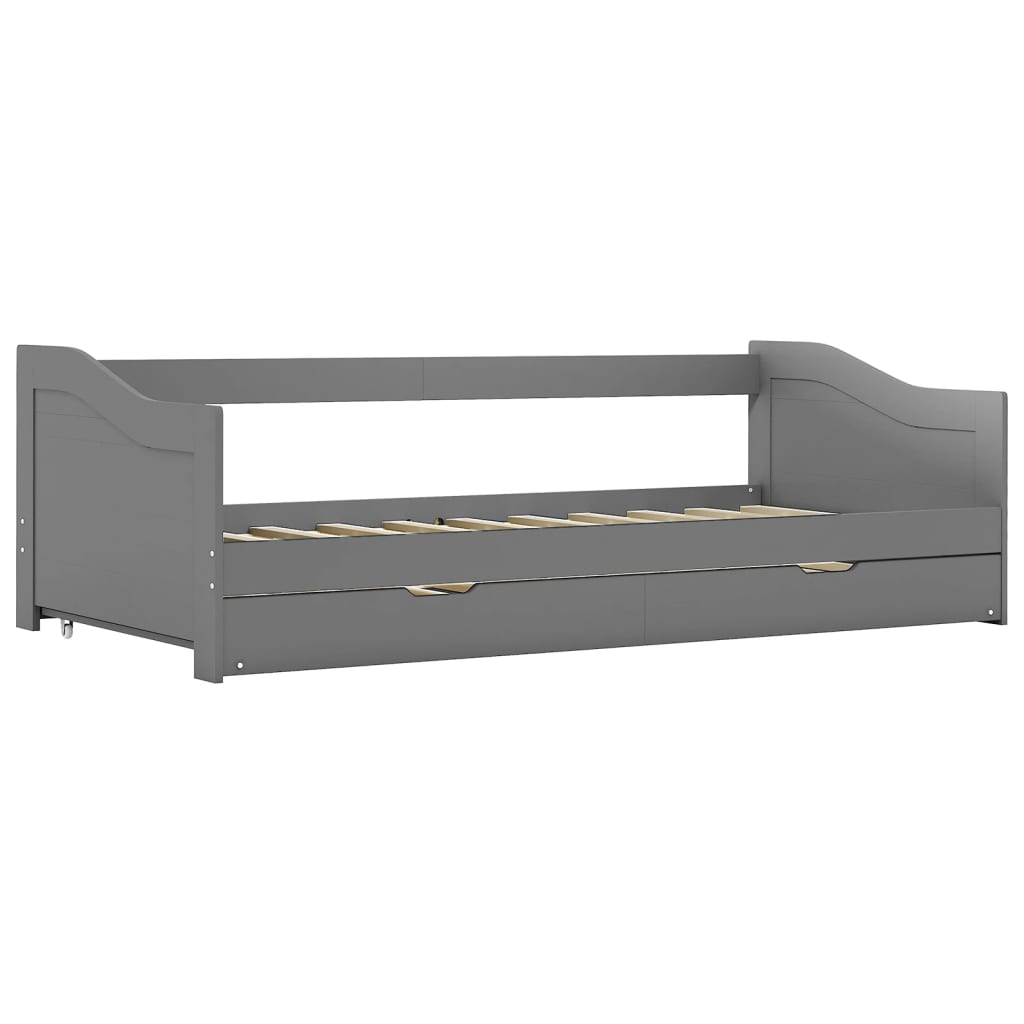 Pull-out sofa bed frame grey pinewood 90×200 cm