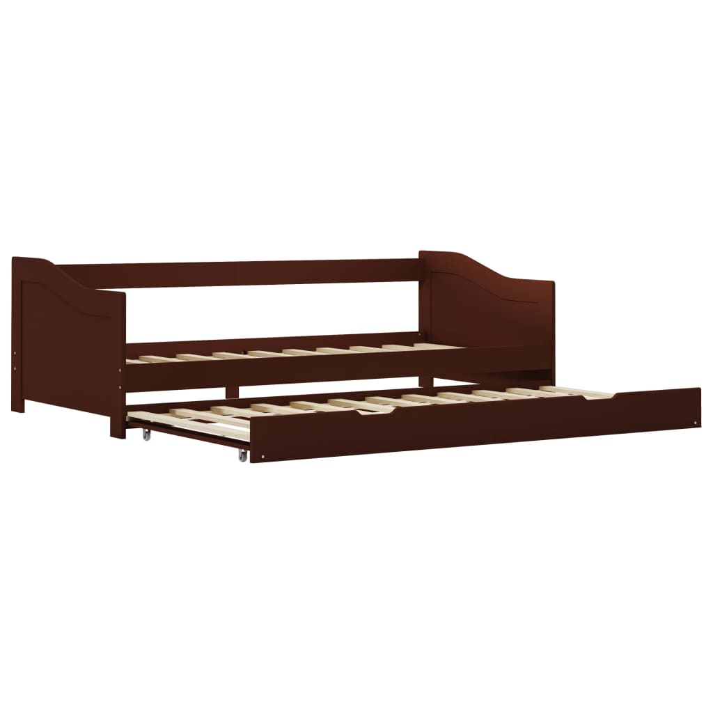 Pull-out sofa bed frame dark brown pinewood 90×200 cm