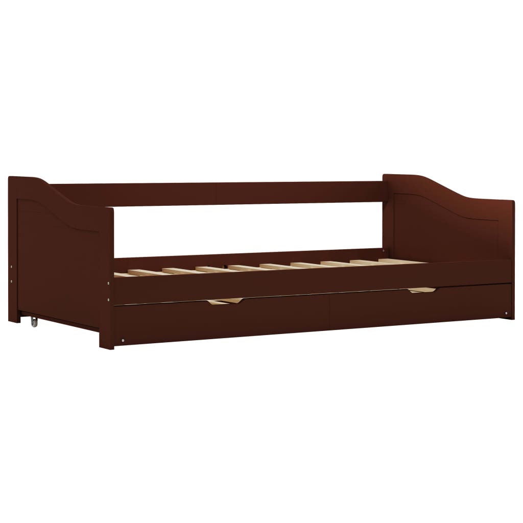 Pull-out sofa bed frame dark brown pinewood 90×200 cm