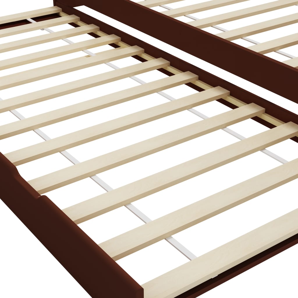 Pull-out sofa bed frame dark brown pinewood 90×200 cm