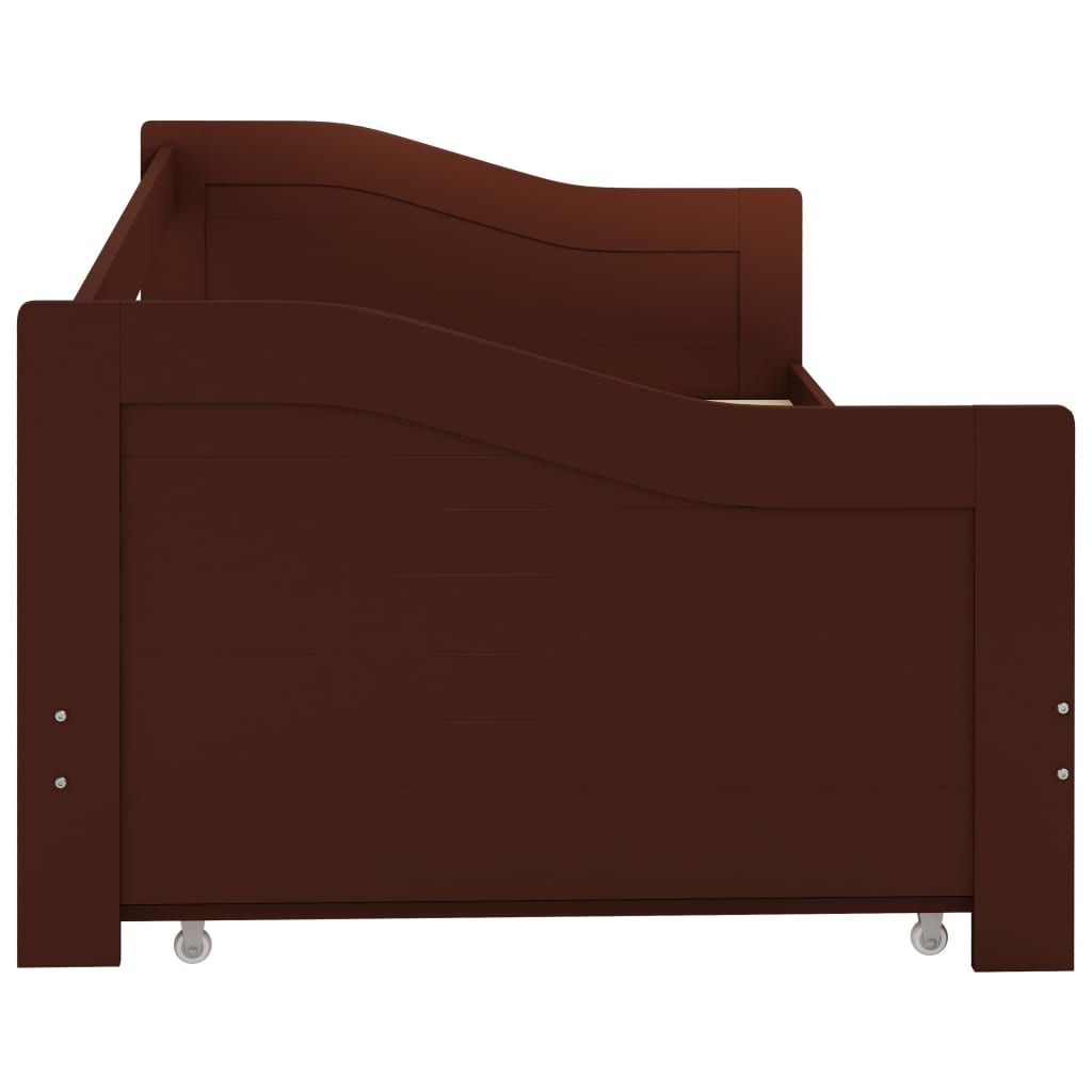 Pull-out sofa bed frame dark brown pinewood 90×200 cm