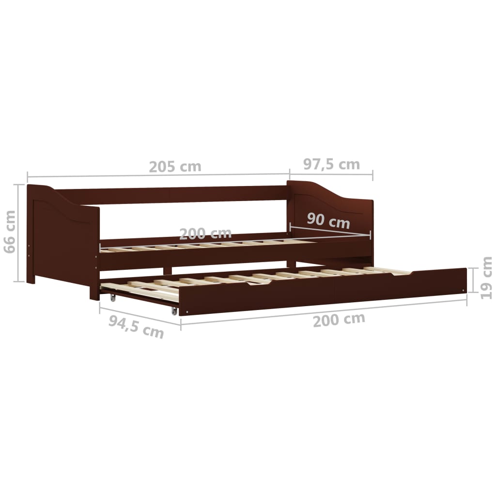 Pull-out sofa bed frame dark brown pinewood 90×200 cm