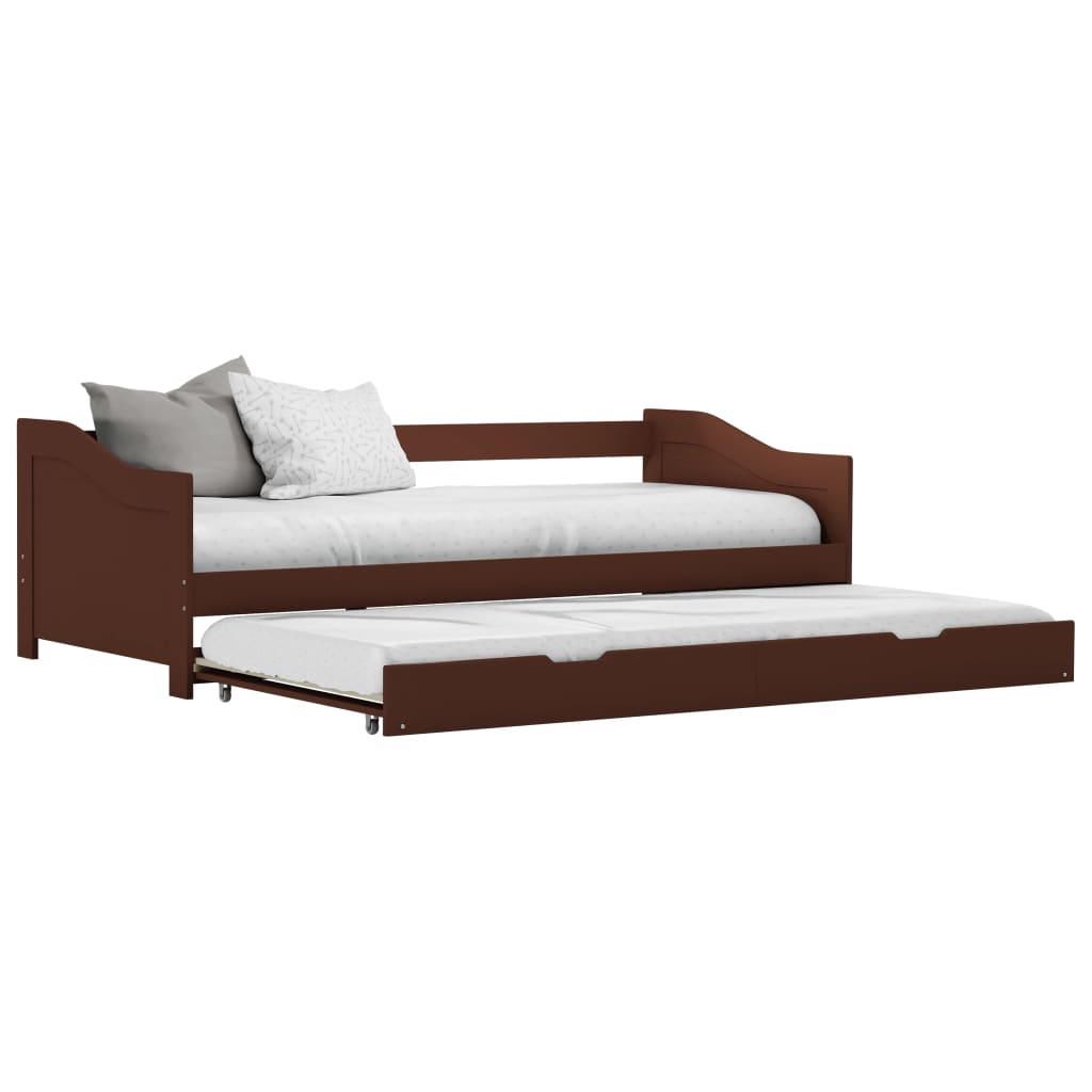 Pull-out sofa bed frame dark brown pinewood 90×200 cm