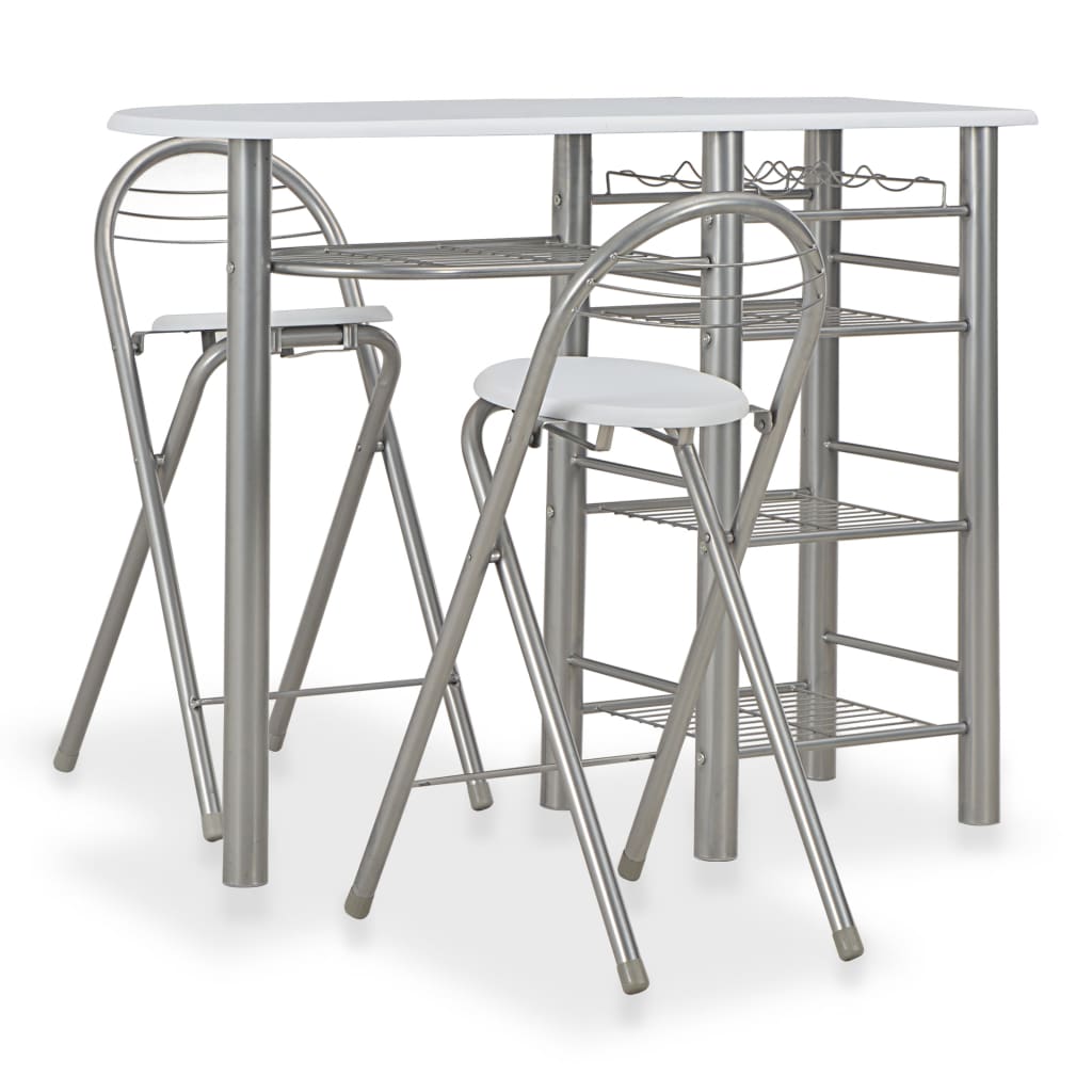 3-piece bar set with shelves, wood and white steel