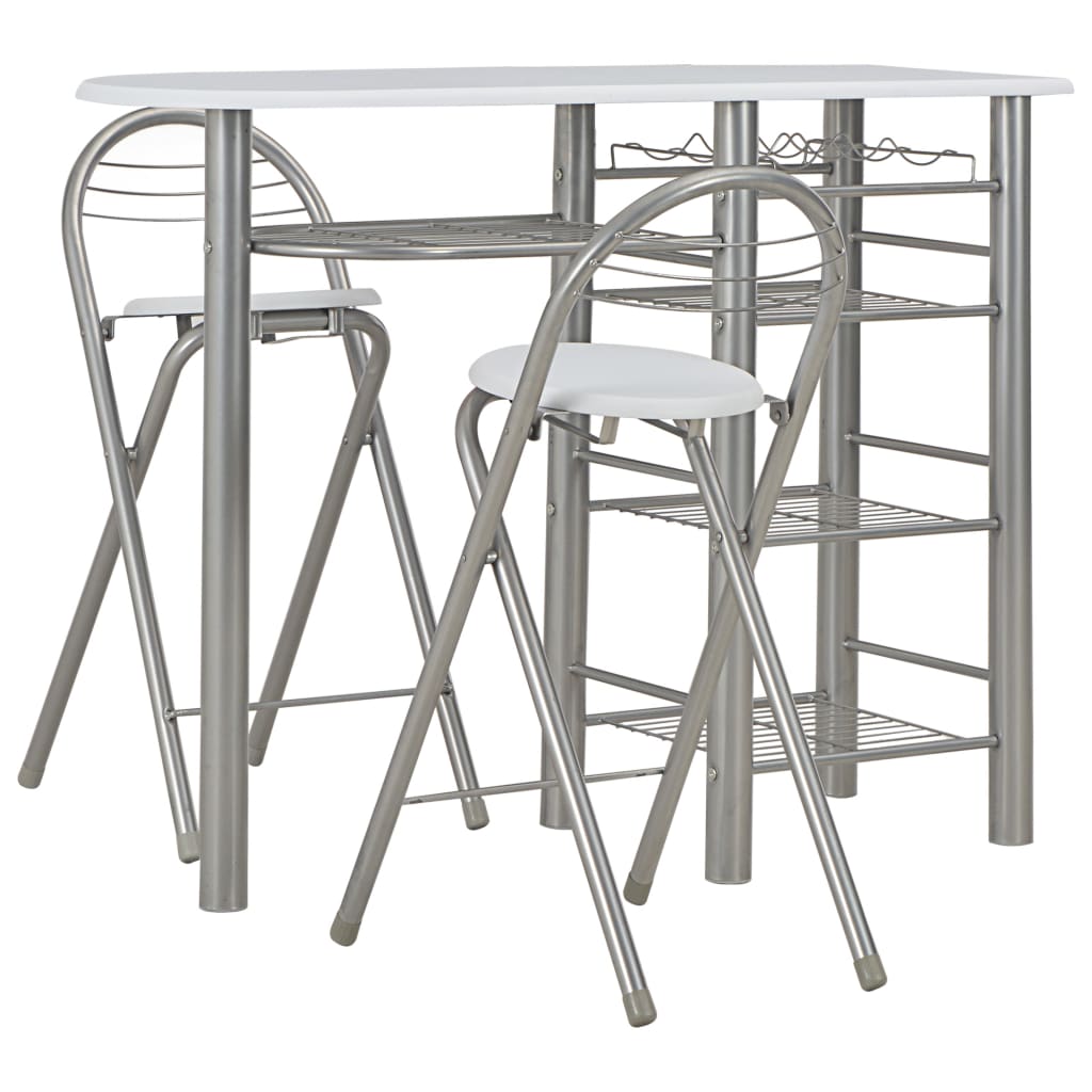 3-piece bar set with shelves, wood and white steel