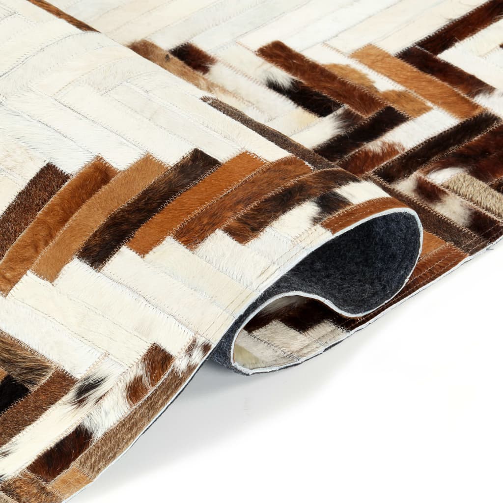 Teppich Echtes Kuhfell Patchwork 80×150cm Braun/Weiß