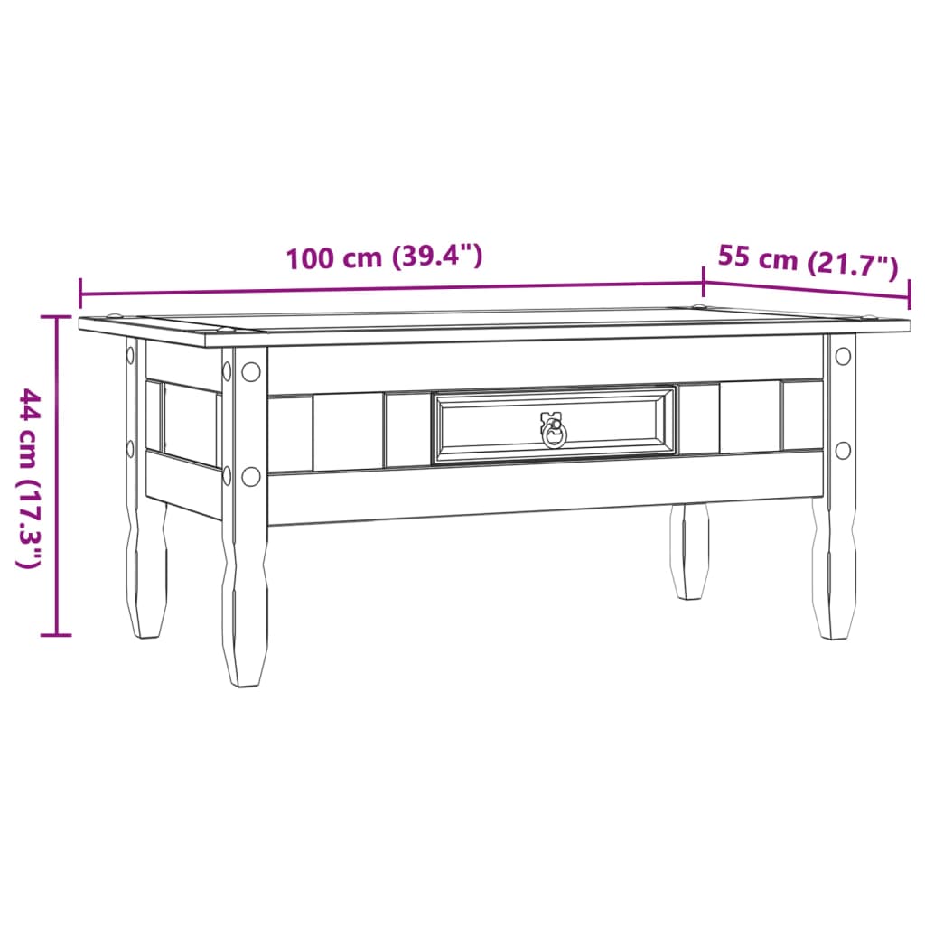 Table basse style mexicain en pin gris 100x55x44 cm