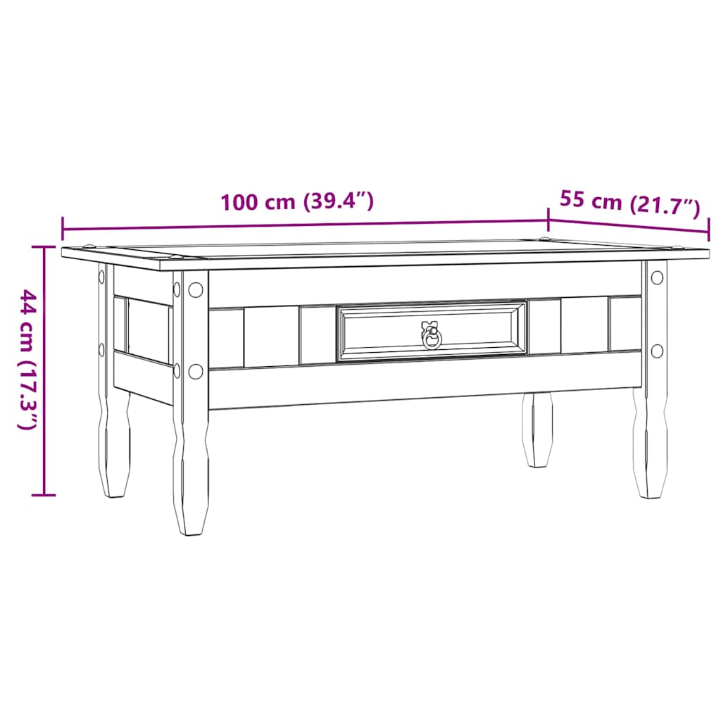 Table basse de style mexicain en pin blanc 100x55x44 cm
