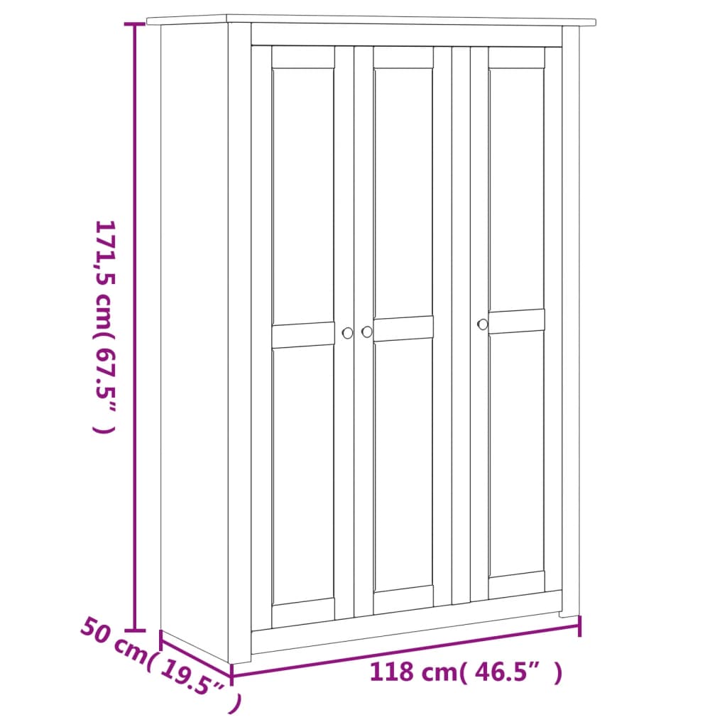 Wardrobe 3-door 118×50×171.5 cm pine Panama series