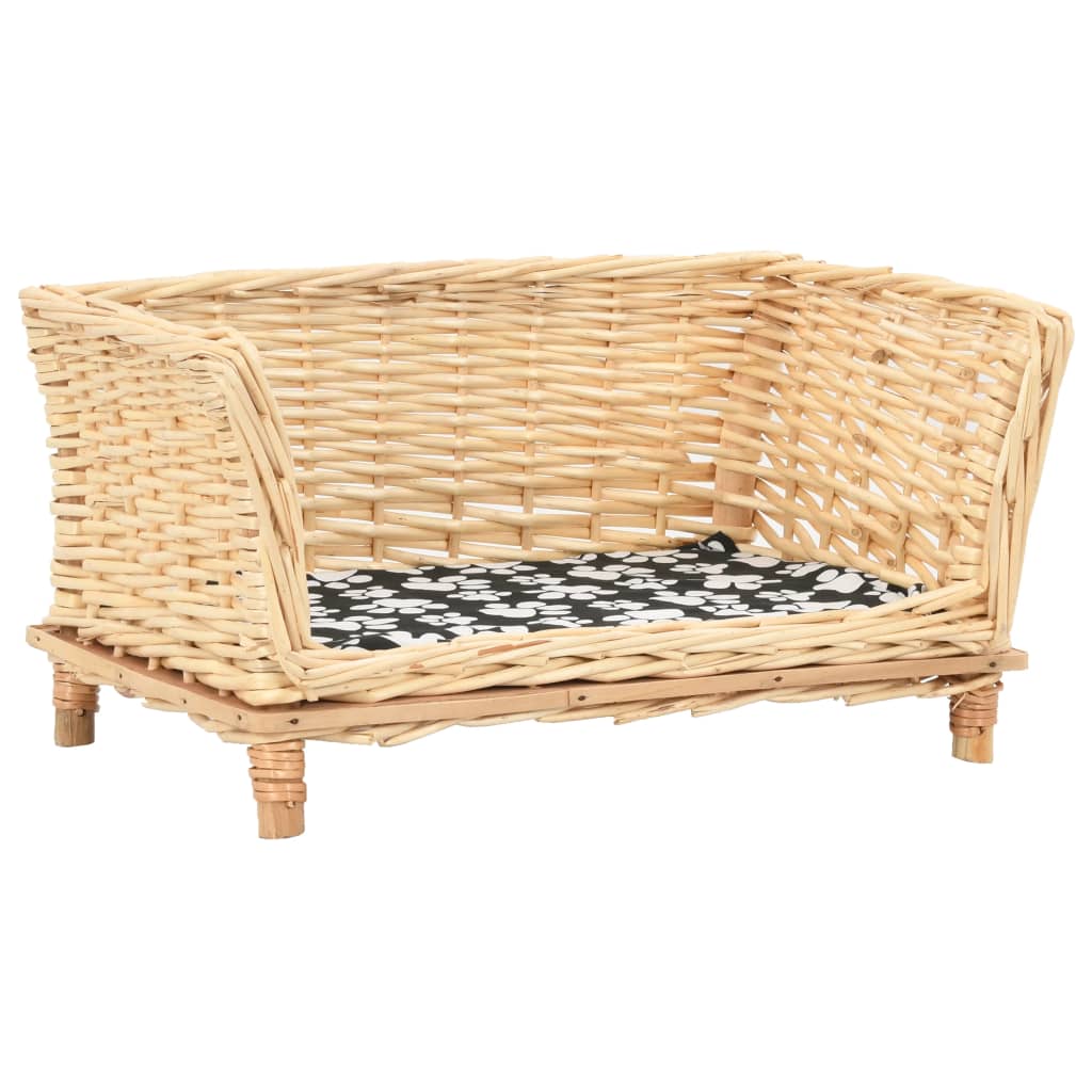 Dog basket with cushion 50x33x30 cm natural willow