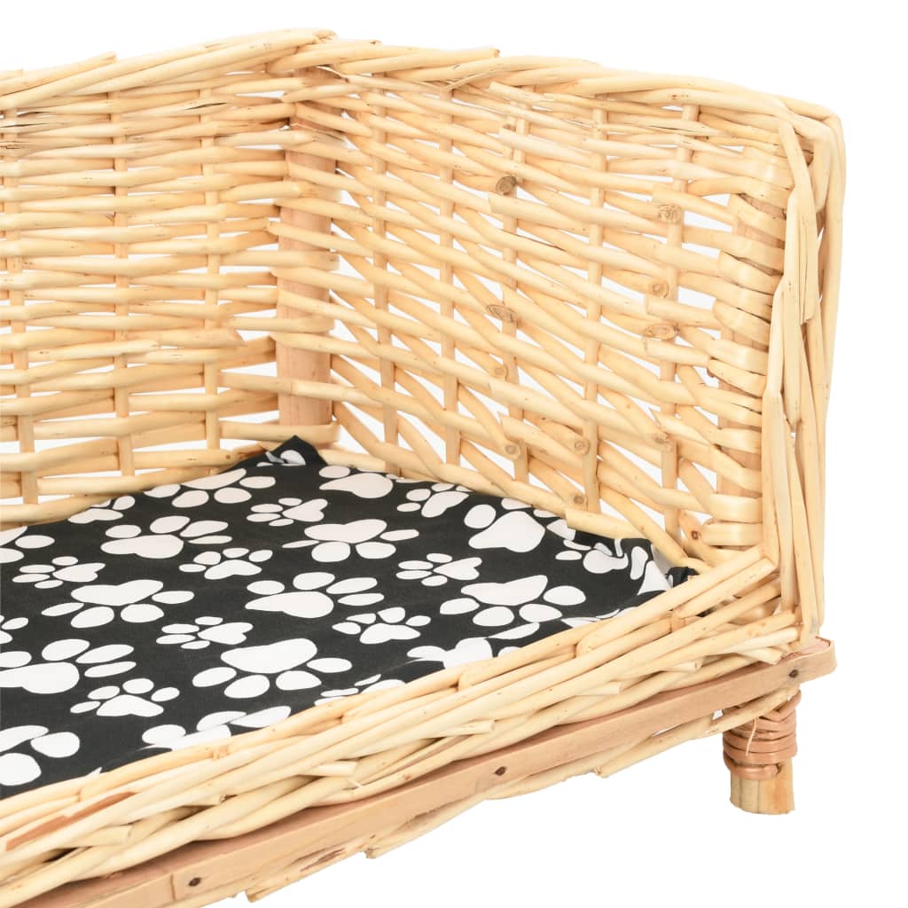 Dog basket with cushion 50x33x30 cm natural willow