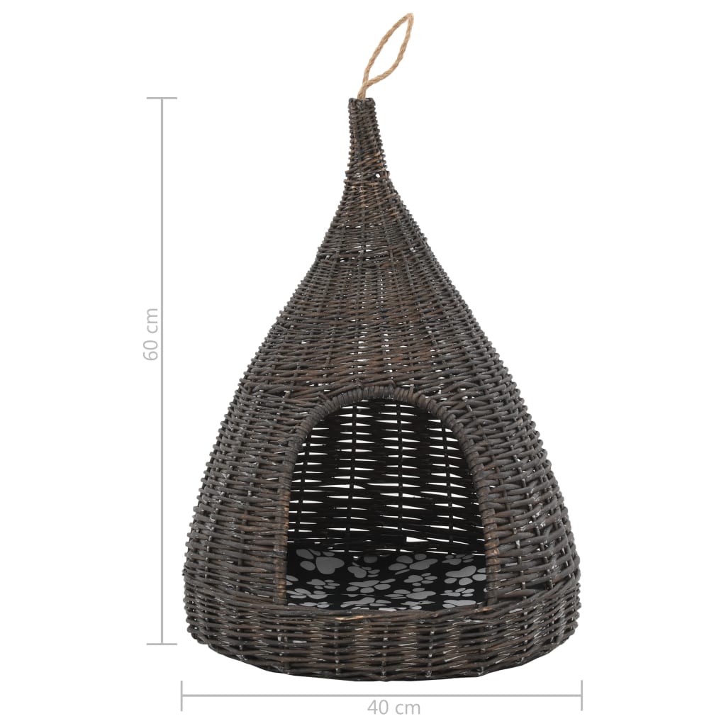 Cat house with cushion grey 40x60 cm natural willow teepee