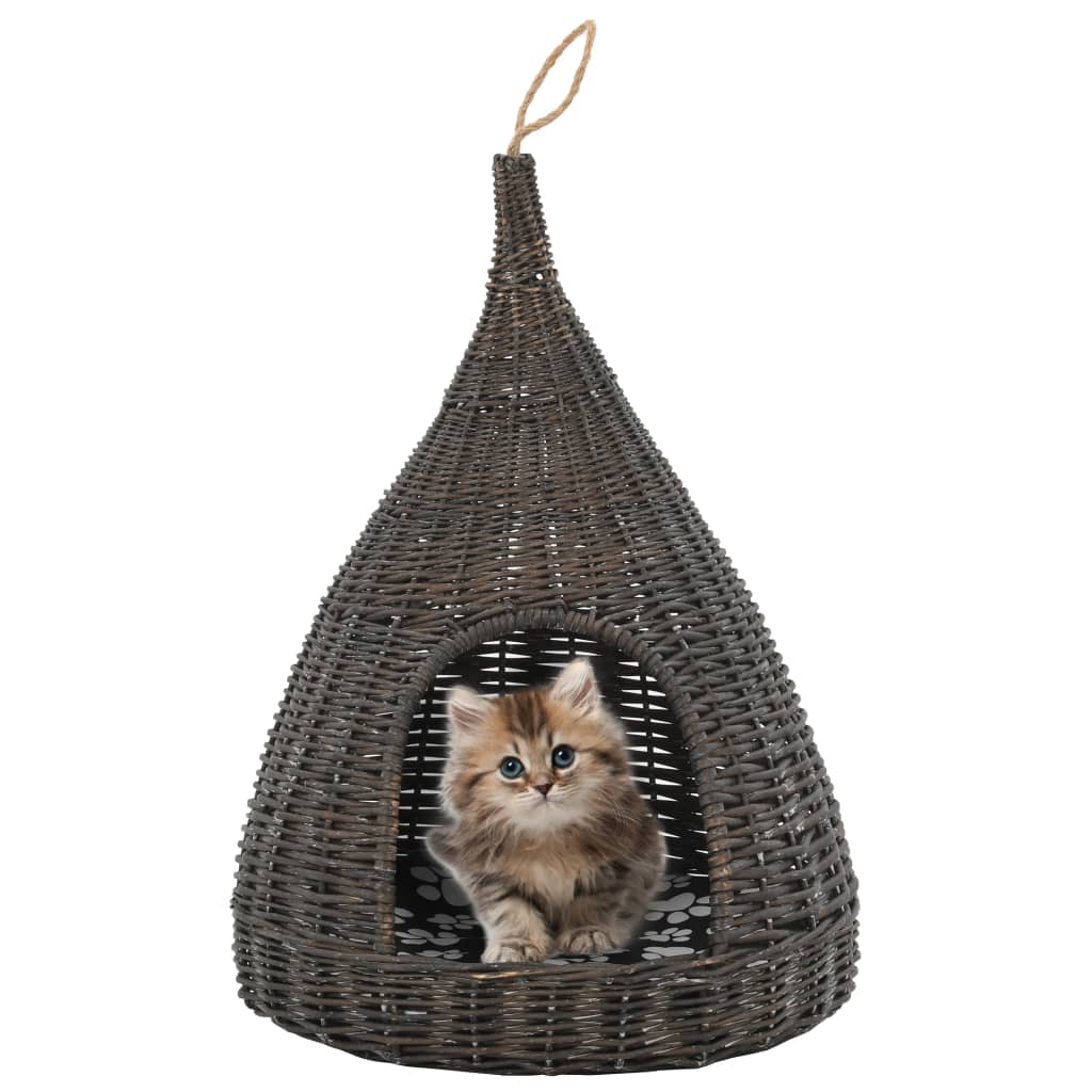 Cat house with cushion grey 40x60 cm natural willow teepee