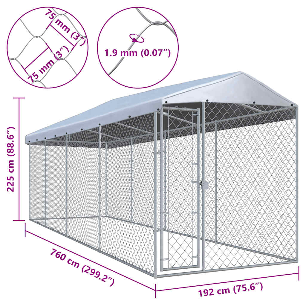 Outdoor-Hundezwinger mit Überdachung 760x190x225 cm