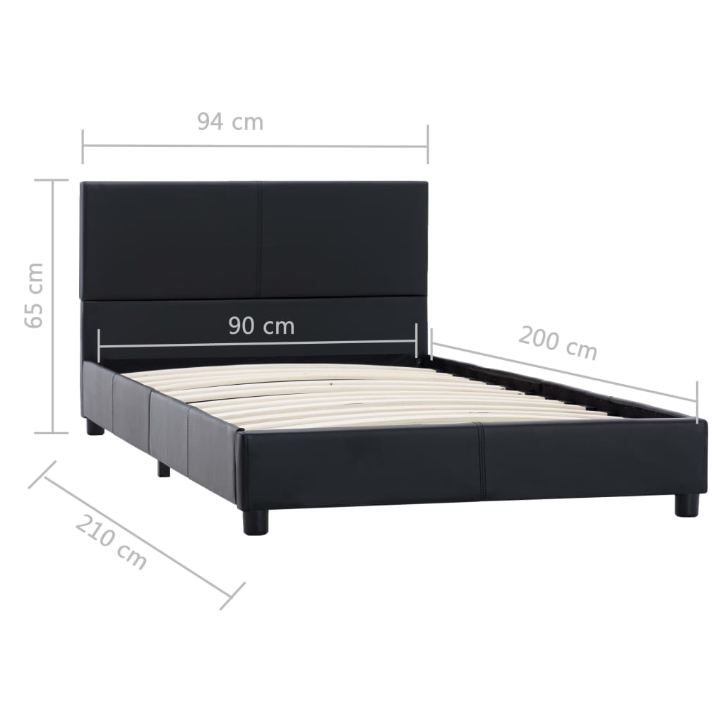 Bettgestell Schwarz Kunstleder 90x200 cm