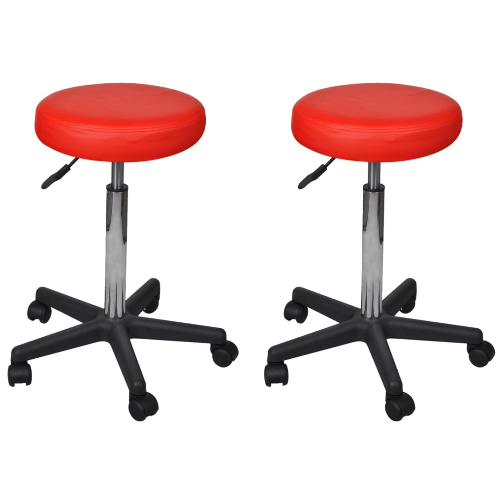 Tabouret de bureau, lot de 2, rouge, 35,5 x 84 cm, cuir synthétique