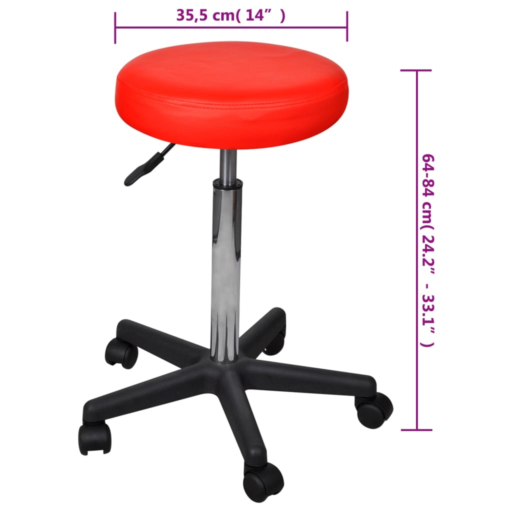 Tabouret de bureau, lot de 2, rouge, 35,5 x 84 cm, cuir synthétique