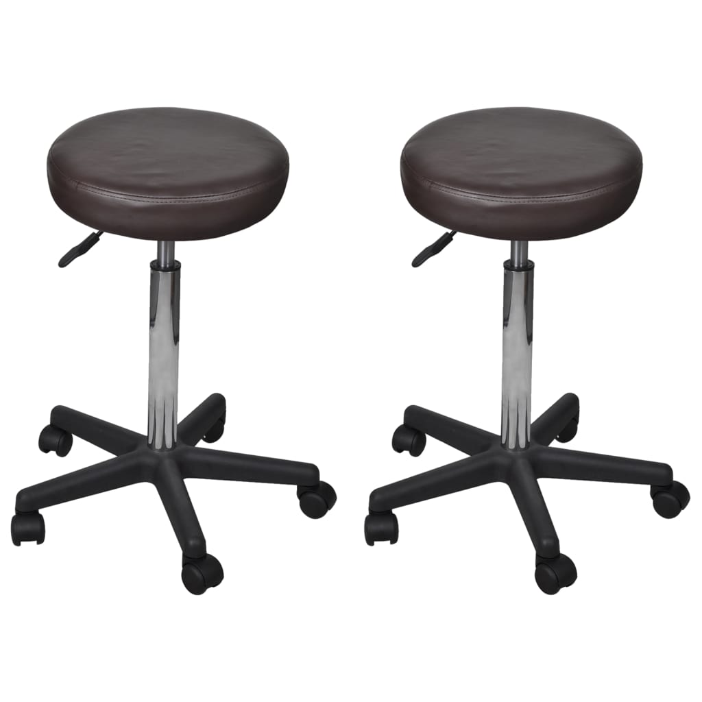 Tabourets de bureau, lot de 2, cuir synthétique marron, 35,5 x 84 cm