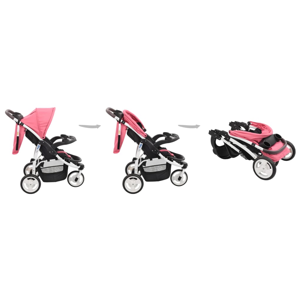 3-Rad-Kinderwagen Rosa und Schwarz