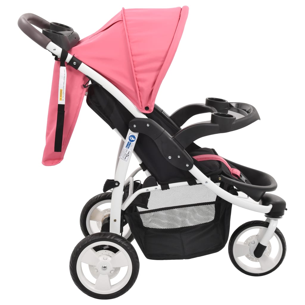 3-Rad-Kinderwagen Rosa und Schwarz