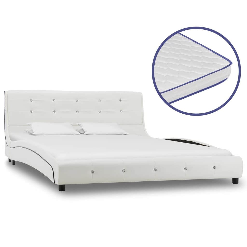 Bed with memory foam mattress white faux leather 140x200 cm