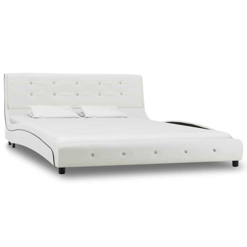 Bed with memory foam mattress white faux leather 140x200 cm