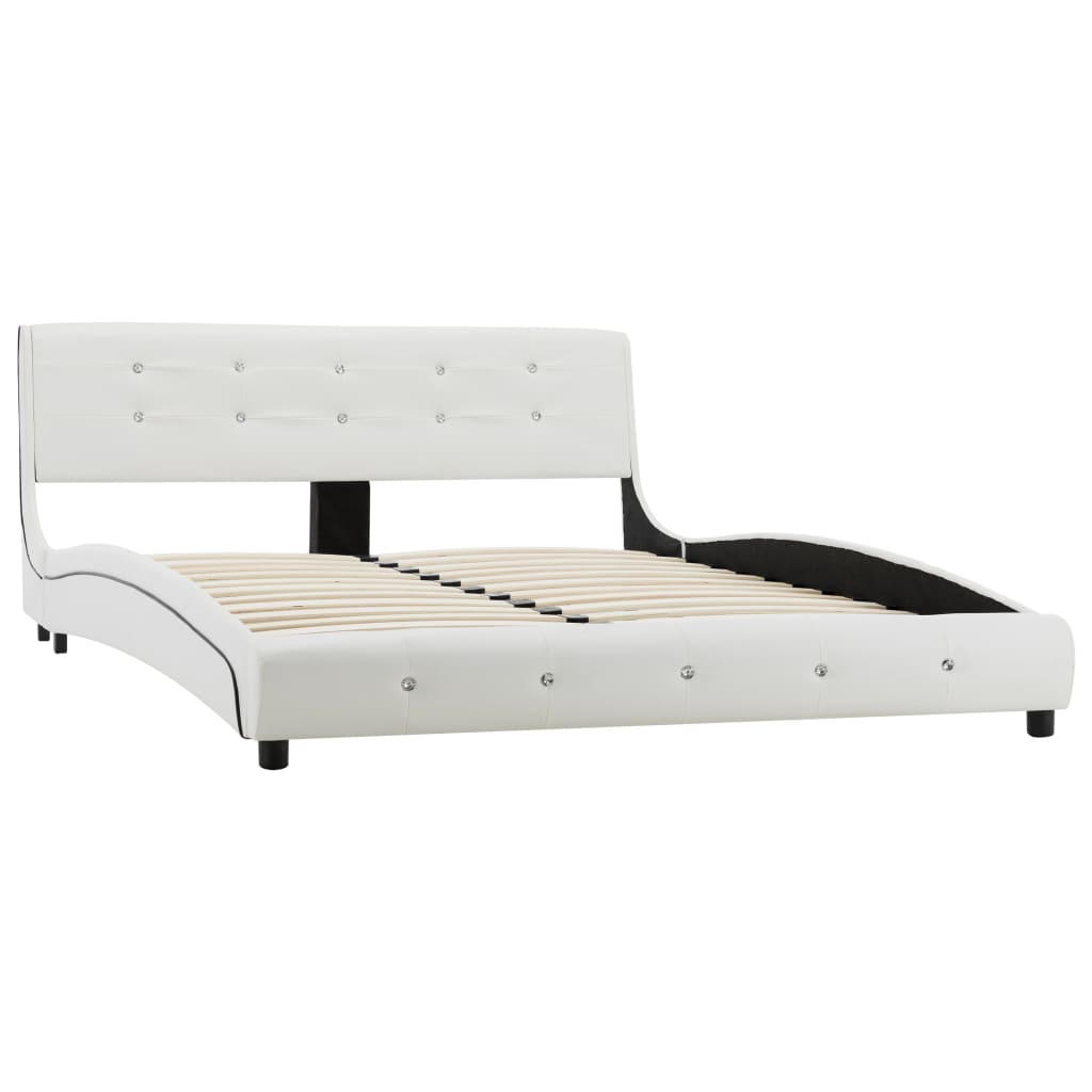 Bed with memory foam mattress white faux leather 140x200 cm