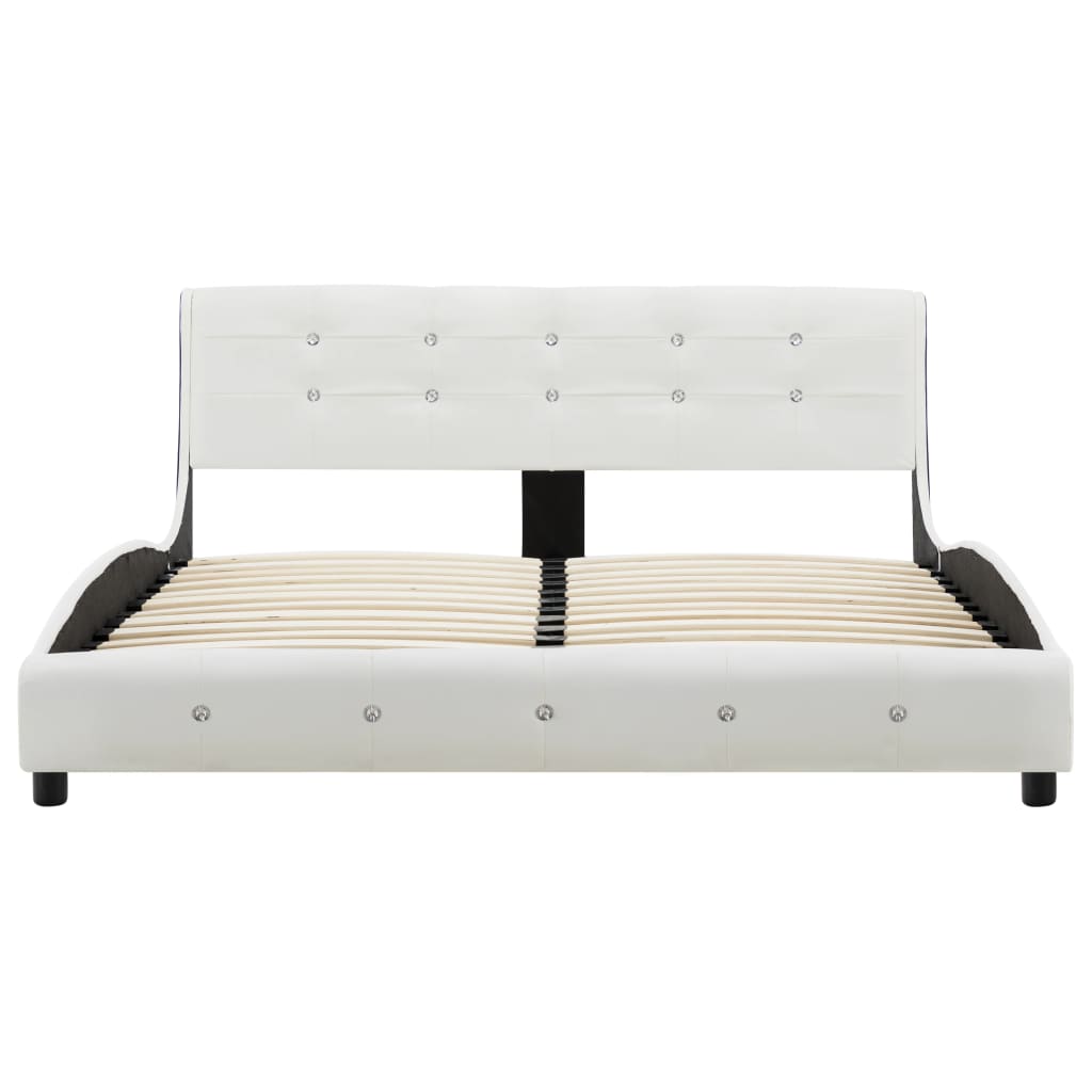 Bed with memory foam mattress white faux leather 140x200 cm