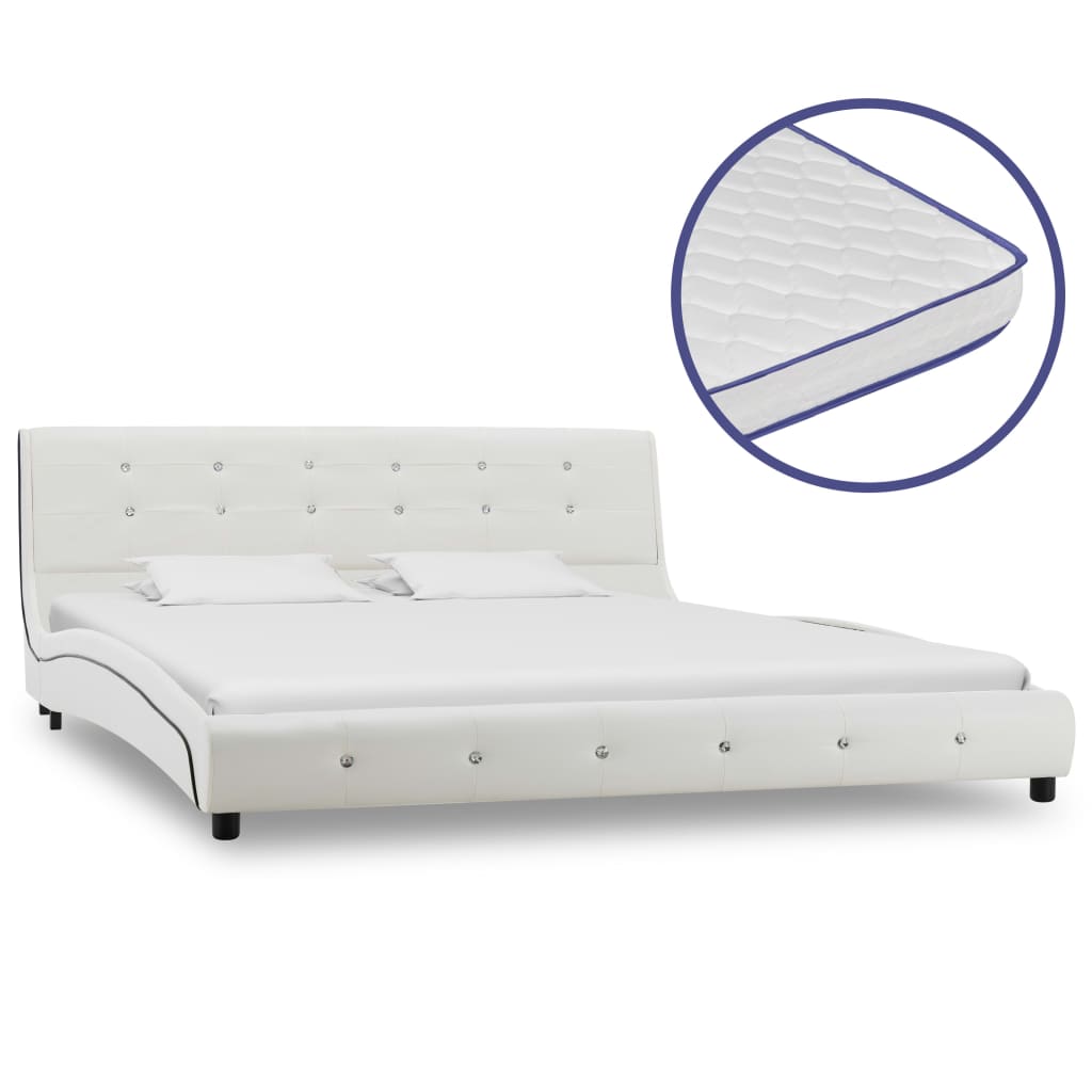 Bed with memory foam mattress white faux leather 160x200cm