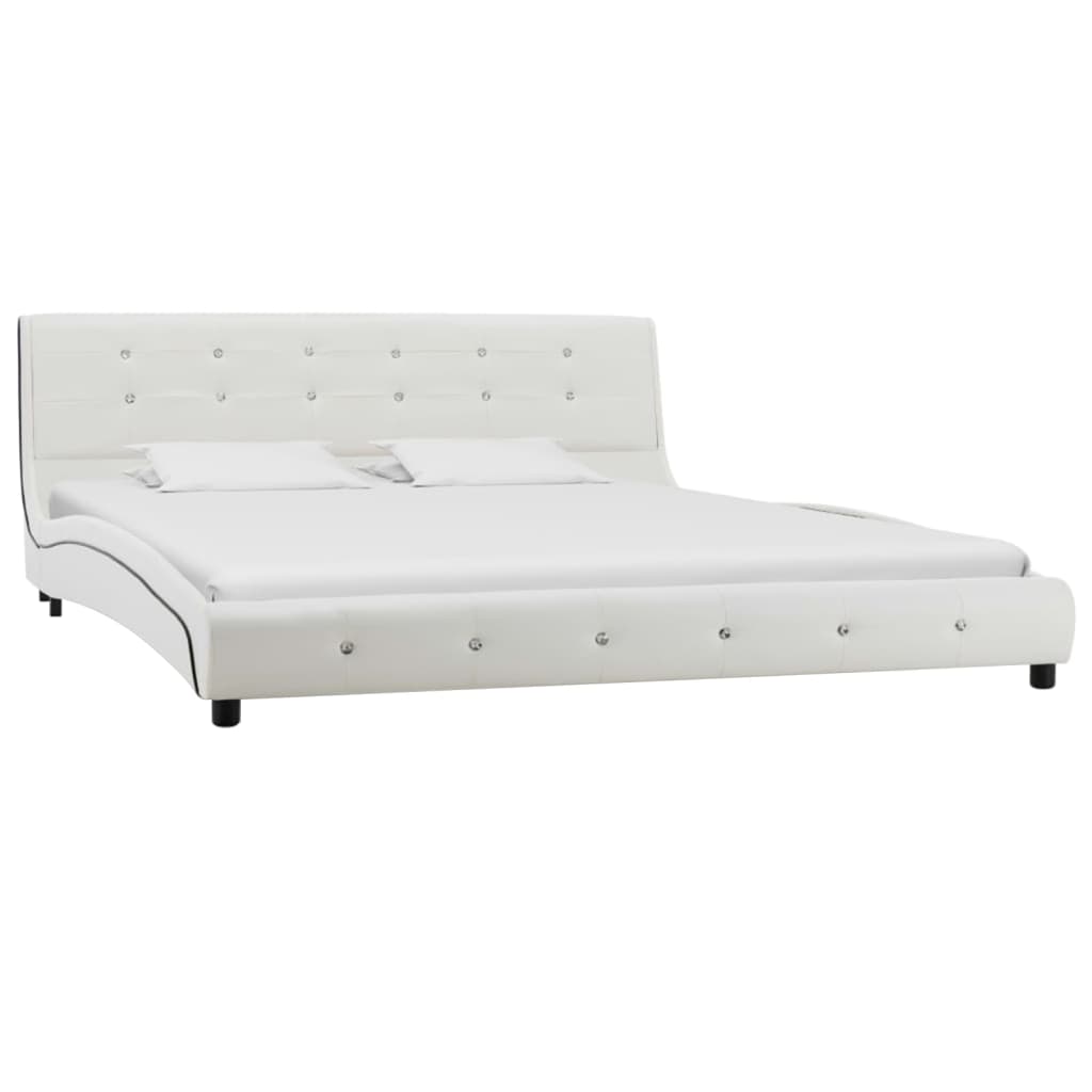 Bed with memory foam mattress white faux leather 160x200cm