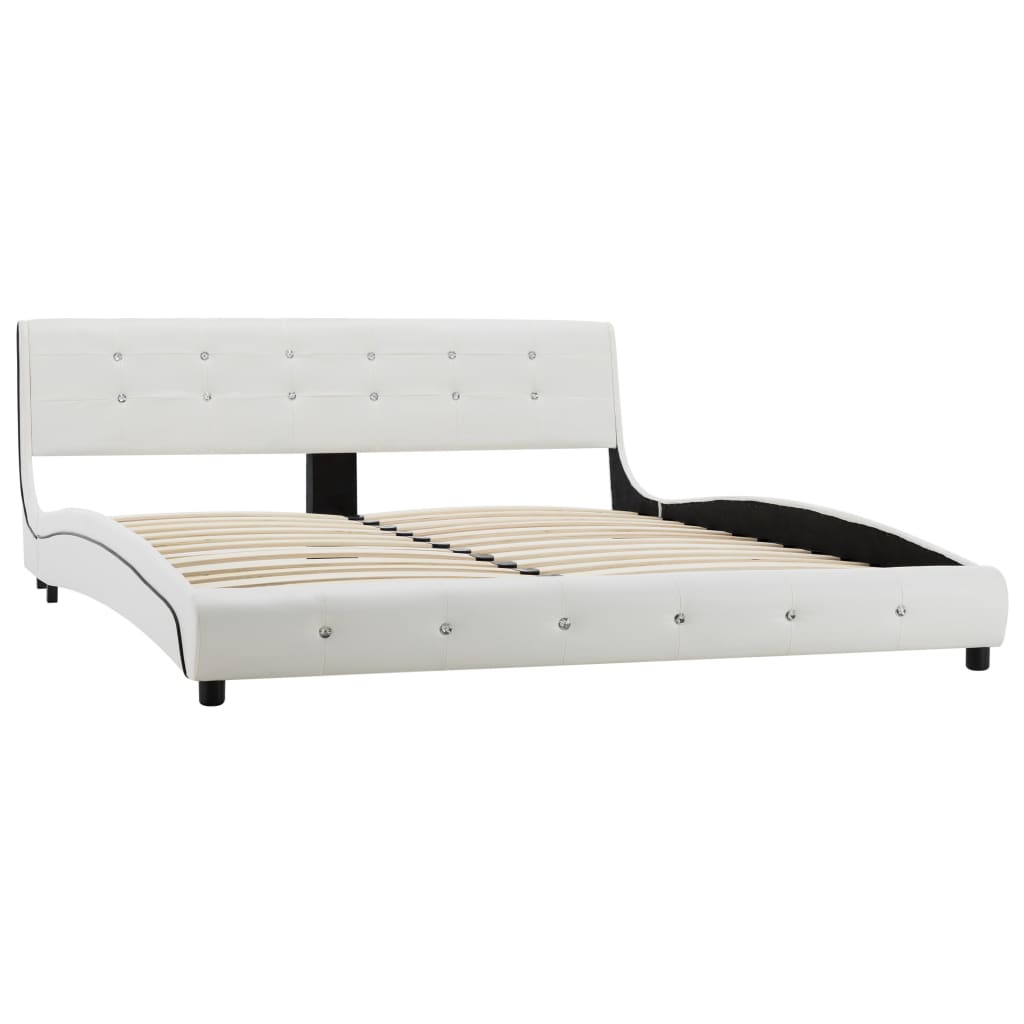 Bed with memory foam mattress white faux leather 160x200cm