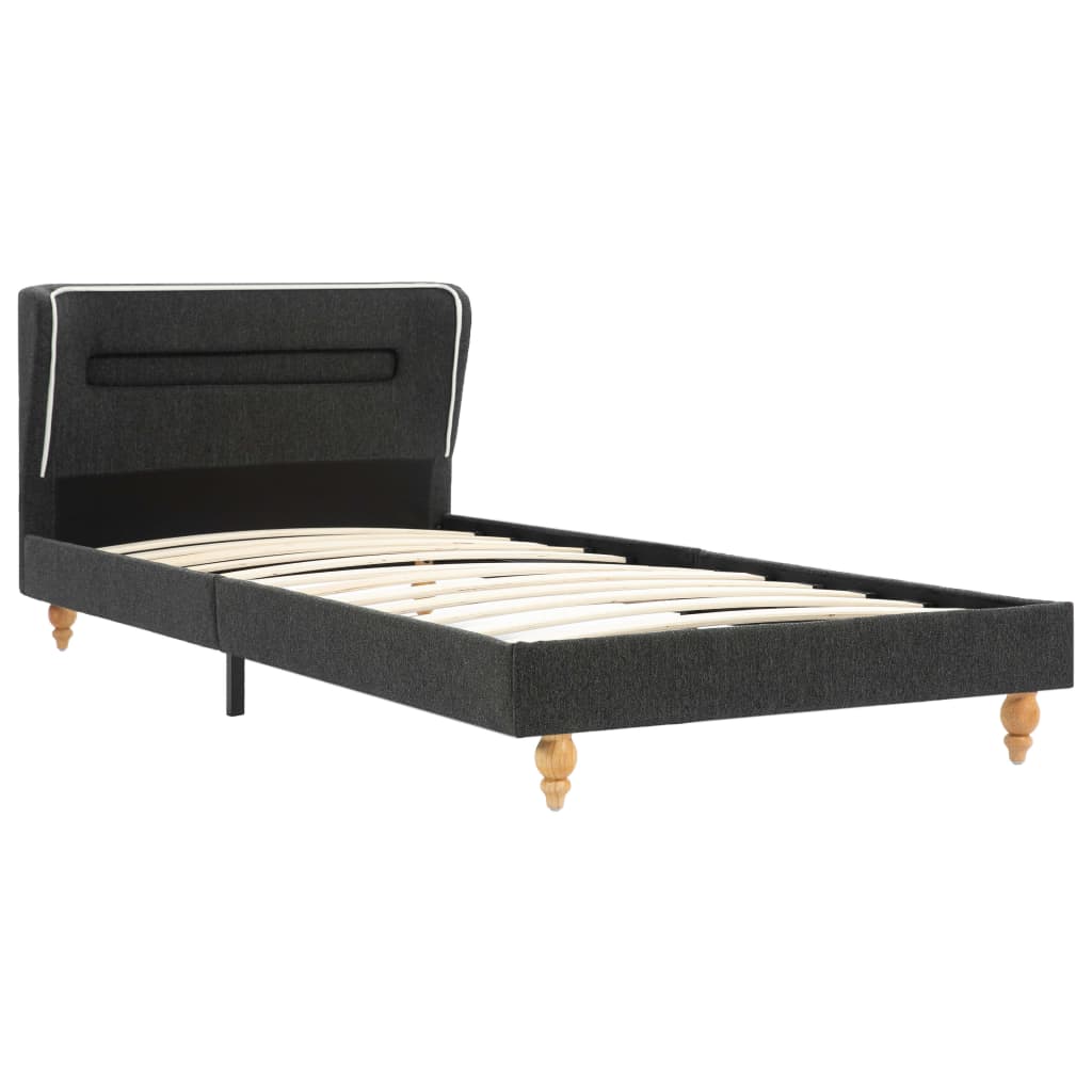 Bett mit LED und Matratze Dunkelgrau Sackleinen 90 x 200 cm
