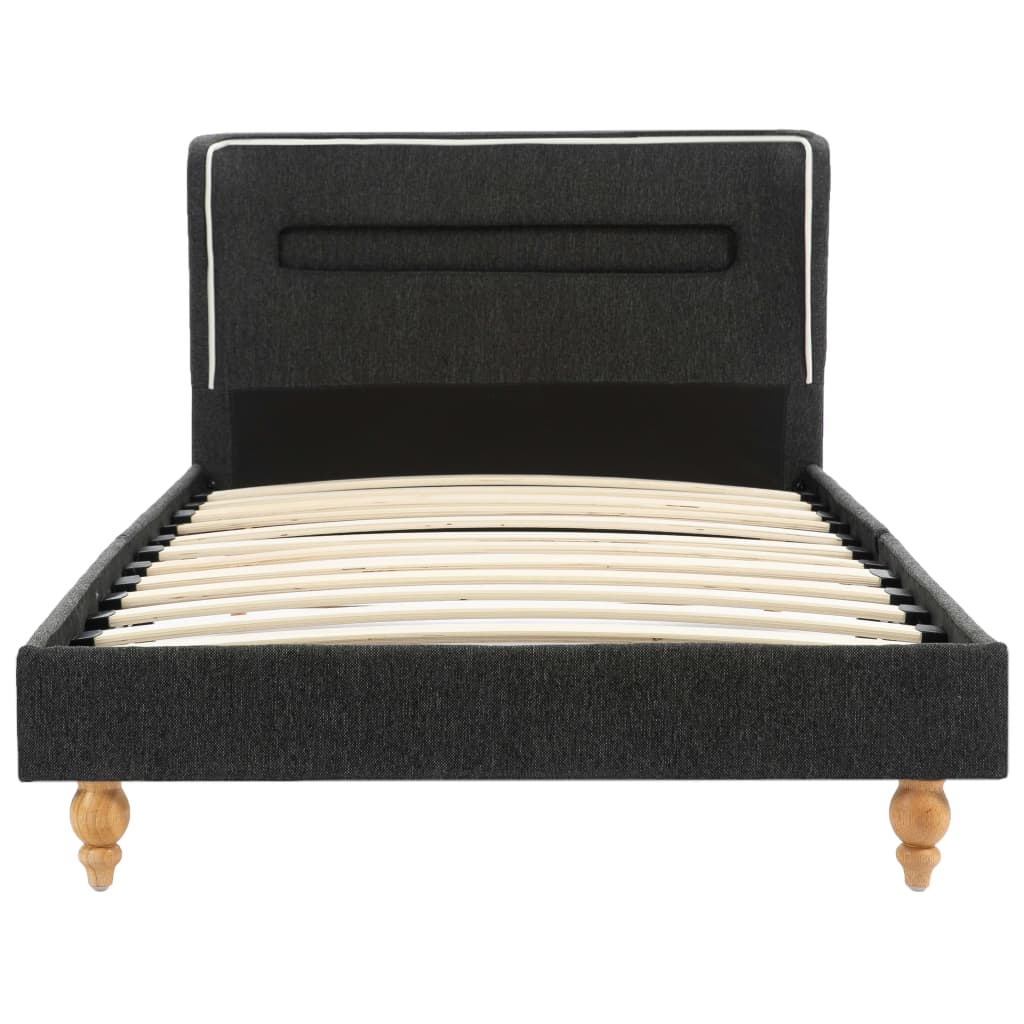 Bett mit LED und Matratze Dunkelgrau Sackleinen 90 x 200 cm