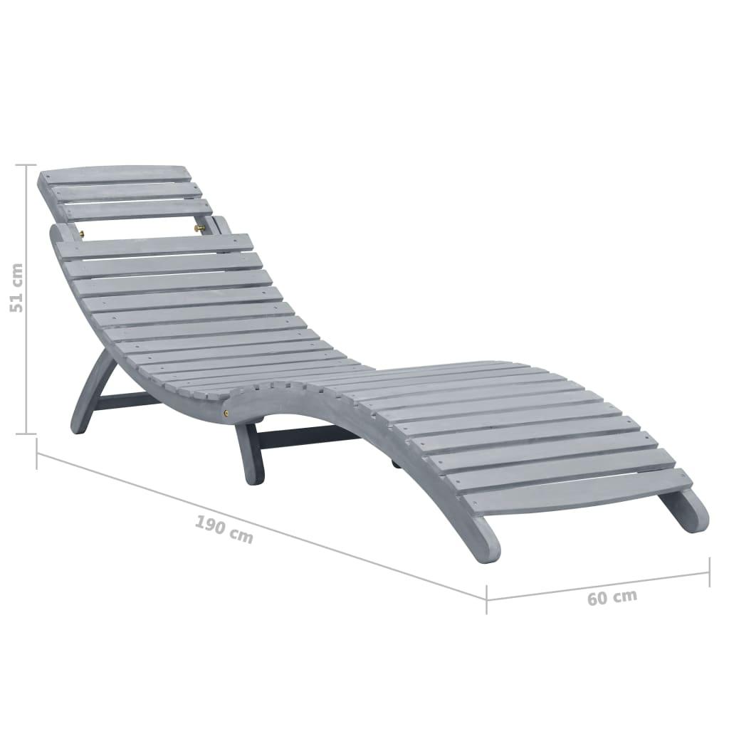 Sun Lounger Gray Solid Wood Acacia